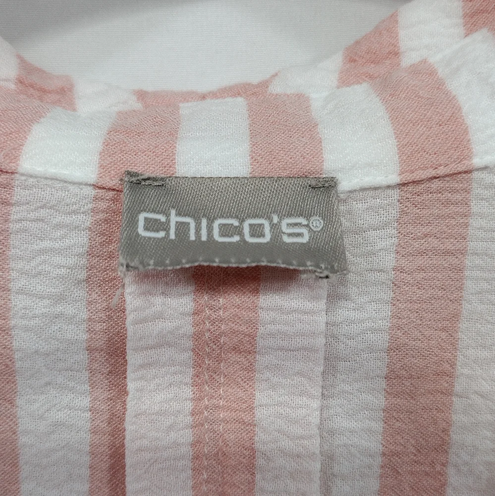 Chico's Striped Drama-Sleeve Shirt Women's L Pink White Strips Office Casual - Picture 9 of 9